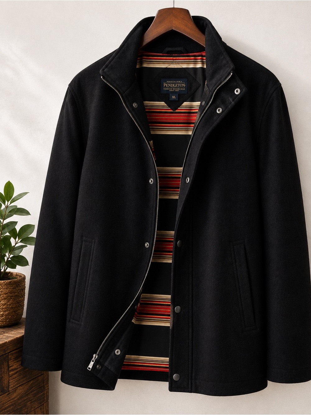 Pendleton Men’s XL Wool Blend Jacket Black Southwest Stripe Coat USA Classic